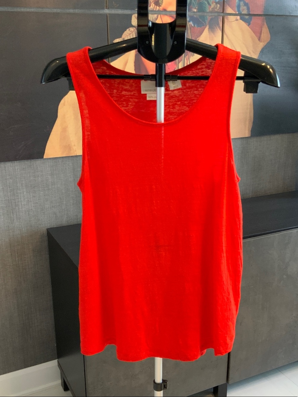 Cynthia Rowley Bright Orange Linen Scoop Neck Tank L